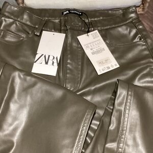 Zara Khaki Faux Leather Trousers